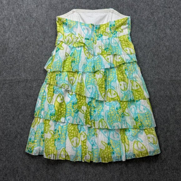 Lilly Pulitzer Arden Off The Hook Strapless Tiered Dress Women's Sz 4 Fish Print - Picture 3 of 12
